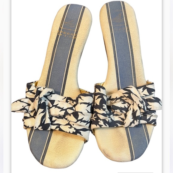 Sperry Top Sider cork wedge heels Floral Blue White Size 10 Women - Picture 3 of 10